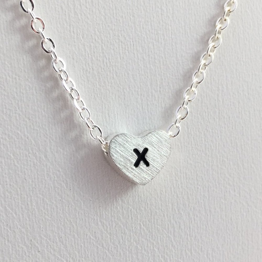 Jewelry necklace alphabet letter X silver tone heart love minimalist dainty new